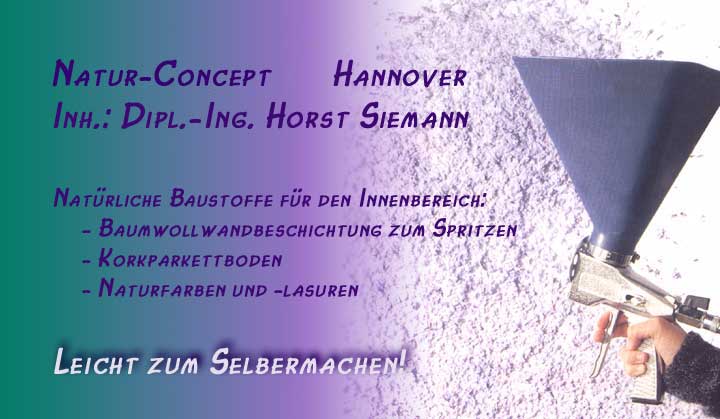 Natur-Concept Hannover Horst Siemann: Baumwollwandbeschichtung, Korkparkettboden,  Naturfarben und -lasuren